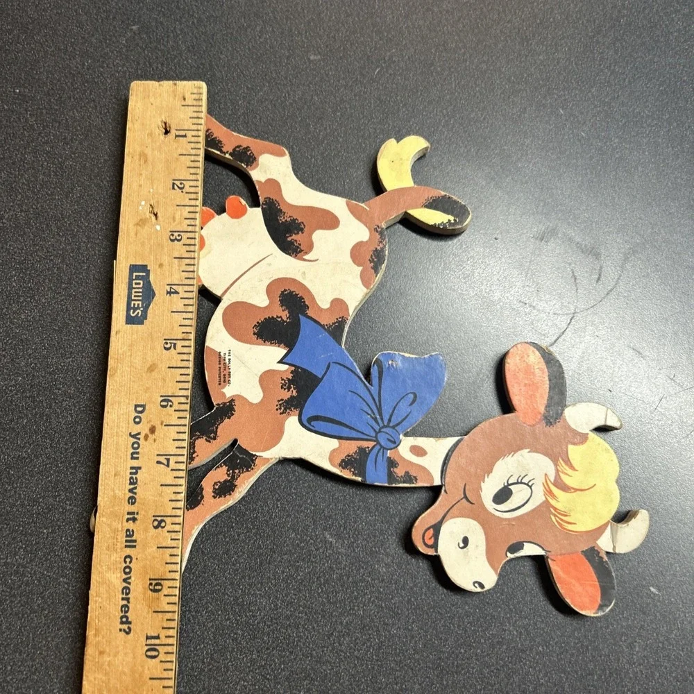 Cow Nursery Rhymes Wall Decor Vtg 50s Dolly Toy Co Plaque Hey Diddle Diddle